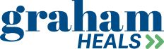 Graham Heals logo in blue text with two green arrows pointing toward the right
