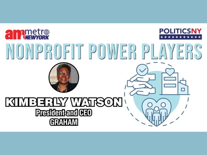 Headshot of Graham's President & CEO Kimberly Watson on a light blue and white graphic that says Nonprofit Power Players