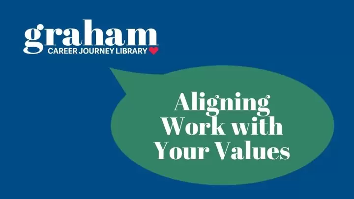 Graham Career Journey Library logo with a speech bubble that says "Aligning Work with Your Values"